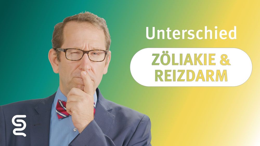 Man pondering next to text about celiac and IBS.